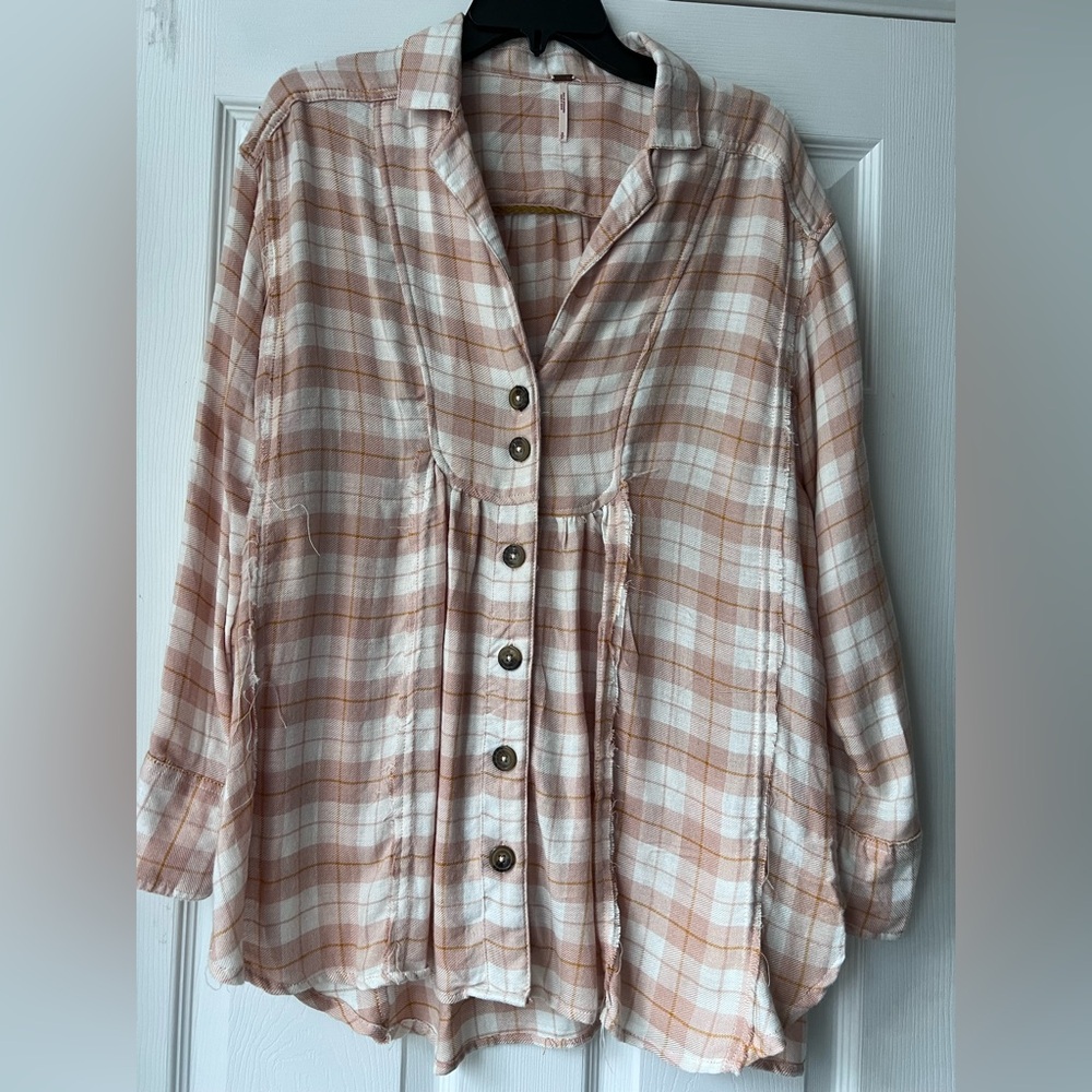 Free People Pink Plaid Button-Down Shirt